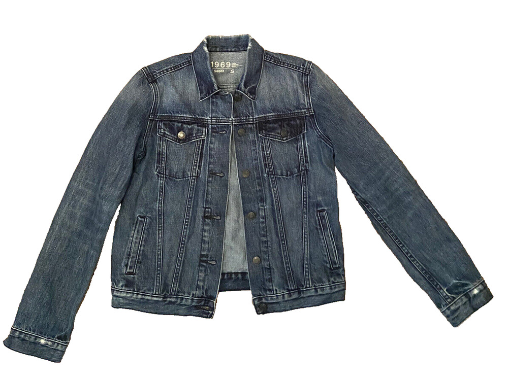 Gap 1969 Women’s Small Denim Jacket Medium Wash Button Front Trucker Distressed